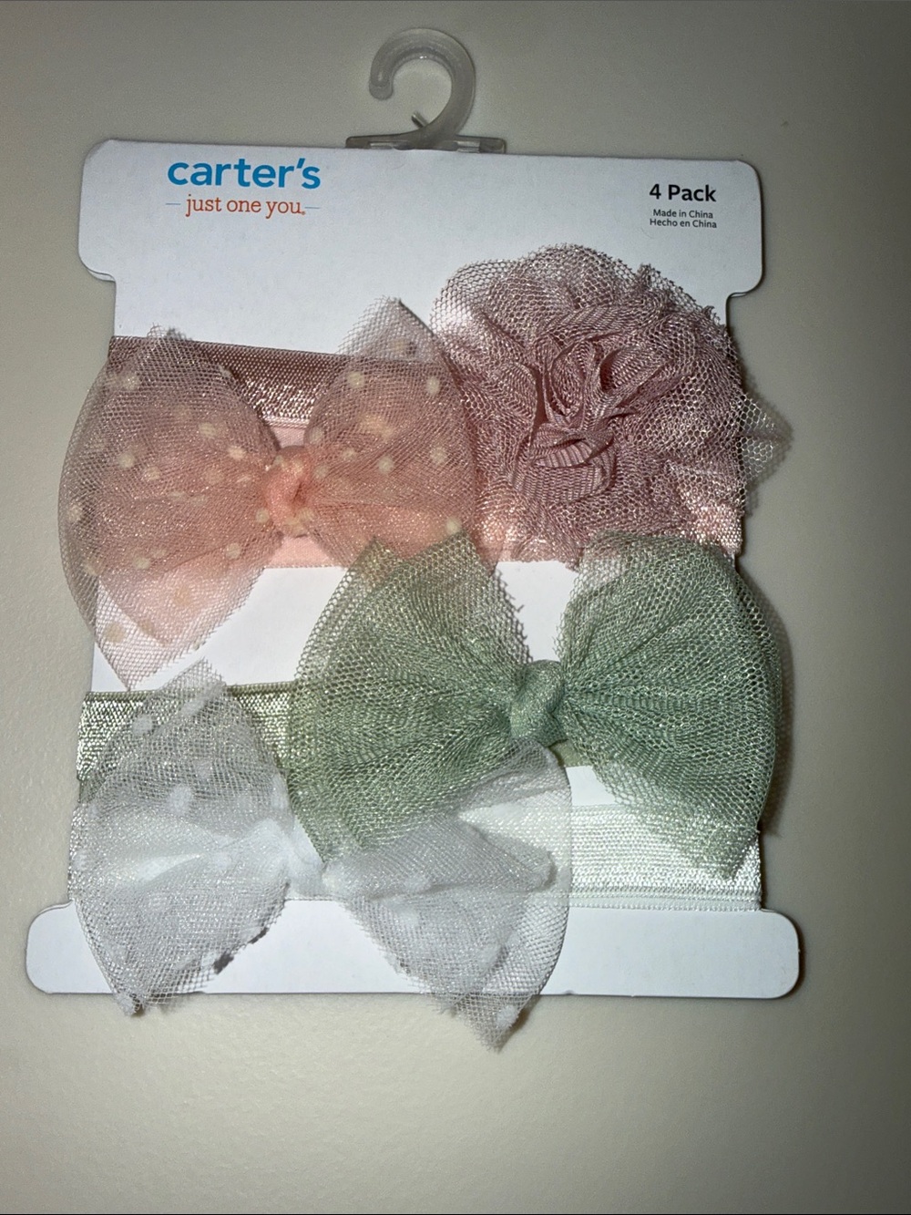 Carter's 4-Pack Tulle Bow & Flower Headbands - Blush, Rose, Sage, White